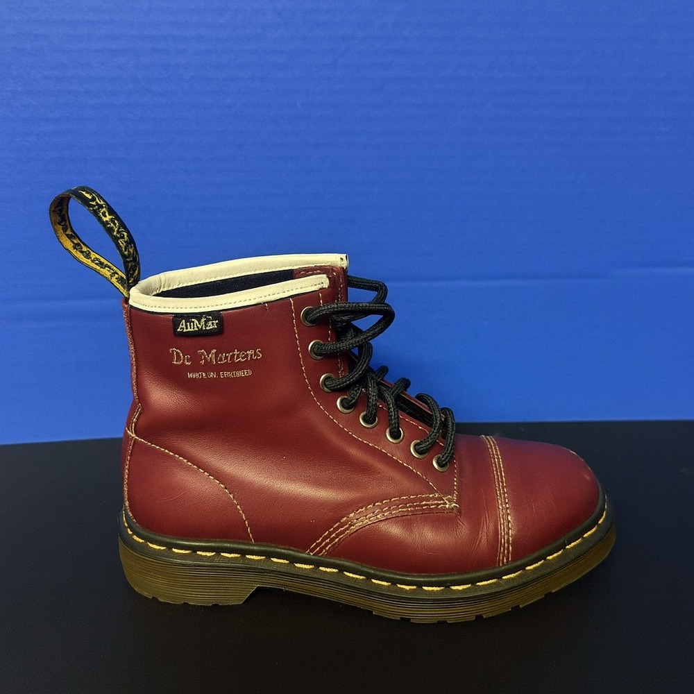 DR MARTENS Bruisers Youth Boots Size 4 Red Brown Leather Combat Workwear Unisex